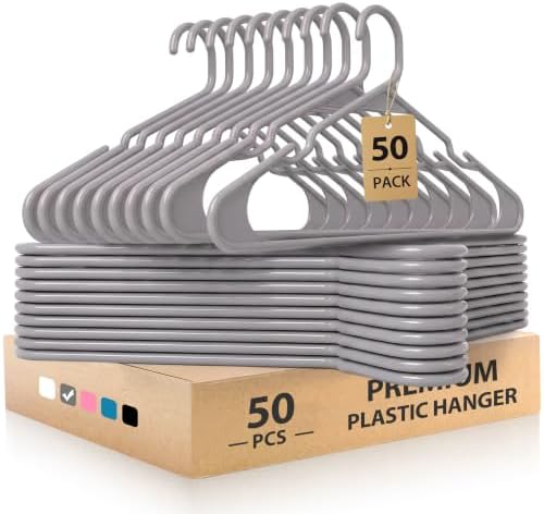 Plastic Hangers, Space Saving Clothes Hanger, Durable and Strong Closet Organizers and Storage (Gray, 50 Pack) by Unknown