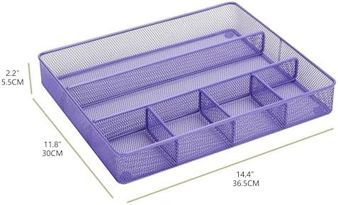 Annova Desk Top Organizer Tray for Office Organization - Metal Mesh - Storage Tray with Dividers for Pens, Desktop Accessories, Bathroom, Kitchen, Makeup and Office Supplies (Large, Purple) - Image 2