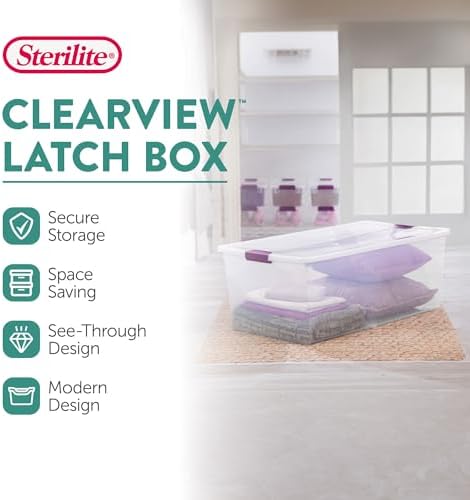 Sterilite 16-Pack 110 Quart ClearView Latch Box, Stackable Organizer Bins with Latching Lids - Clear Plastic Organization Containers for Closet, Bedroom, Shelving Units and Everyday Home Storage - Image 5