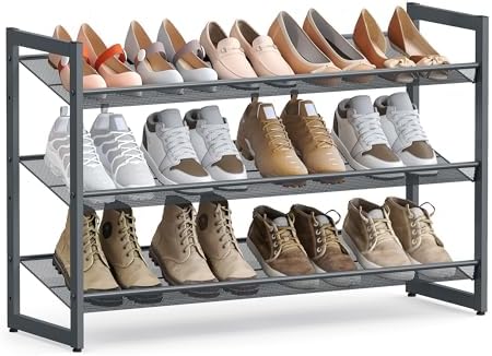SONGMICS Metal Shoe Rack, 3-Tier Shoe Orgainzer, Holds 9-12 Pairs by SONGMICSbySONGMICSHOME