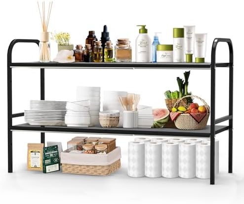 Expandable 2-Tier Under Sink Organizer, 8 Removable Plastic Boards, Tool-Free Installation (Black, 2-Tier 8 Boards) by HADWER