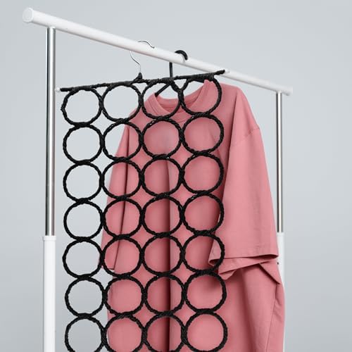 Super Z Outlet Foldable 28 Ring Hole Slots Space Saving Clothing Closet Hanger Scarf, Ties, Belts, Socks Organizer for Home Bedroom, Bathroom, Living Room (Black) - Image 5