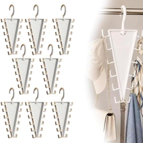 V Shaped Double-Sided Closet Organizer Hanger, 360° Rotating Multi-Layer Vertical Clothes Storage Rack with 12 Hooks, Space Saving Organizer for Hats, Scarves, Belts, Bags and Ties (8PC) by Unknown