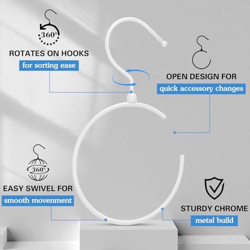 Yaocom 4 Pack Belt Hangers for Closet Rotatable Belt Ring Hook Tie Rack Holders Closet Hanger Organizer for Ties Scarves Baseball Cap Wardrobe Accessory Storage(White) - Image 3