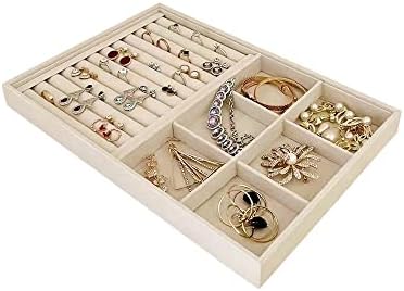 Large Beige Premium Quality Velvet Jewelry Display Box Tray Stackable Practical Trade Show Home Store 6 Grid and Ring by SVEADISPLAY