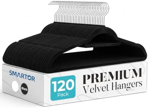Smartor Black Velvet Hangers 120 Pack, Non-Slip Clothes Hanger with Tie Bar by Smartor