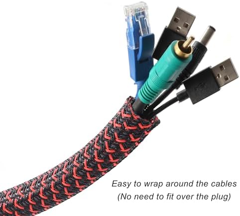 Cable Management Sleeve, Split Design, 10FT - 1/2 Inch, Black/Red - Image 2