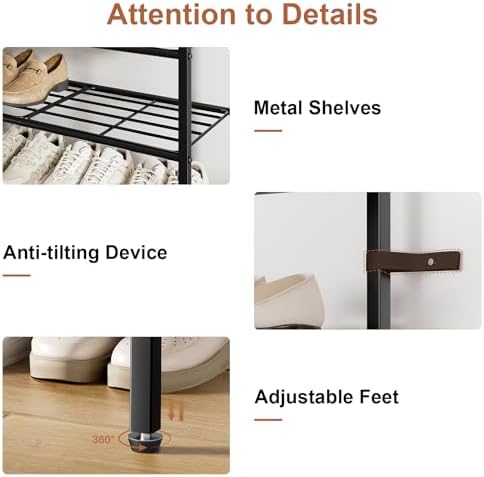 5-Tier Shoe Rack, Side Mesh & 2 Drawers for Closet Rustic Brown - Image 7