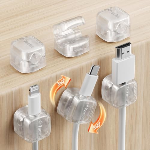 6Pack Cable Clips Cord Organizer for Desk, 360° Rotatable, Clear by Yocice