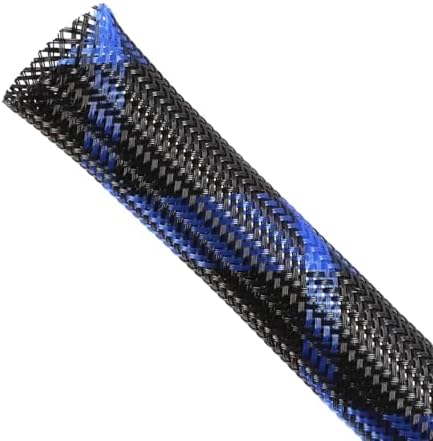 Expandable Braided Sleeving, PET Automotive Wire Loom, Flexible Cable Management for Audio Video and Other Home Device, Cord Protector from Pets (Black Blue, 1/4" x 25ft) by ConveniencetoYourLife