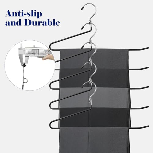 Pants Hangers Space Saving - 20 Pack Non Slip Metal Hangers for Closet Multiple Layers,Open Ended Pants Hangers for Jeans Trouser Slacks (20, Black) - Image 3