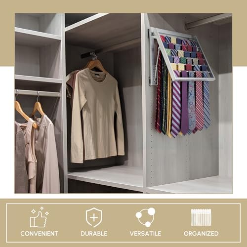 Blulu 13.8'' Sliding Tie Rack for Closet(Left Pull-Out), 60 Tie Pull Out Belt Hanger Wall Mounted Extending Metal Belt Organizer,Sliver - Image 6