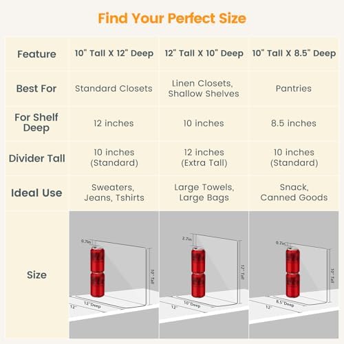 OKPOW Acrylic Shelf Dividers for Closet Organization: 8 Pack Durable Clear Shelves Separators for Clothing Adjustable 12" Tall x 10" Deep - Image 2
