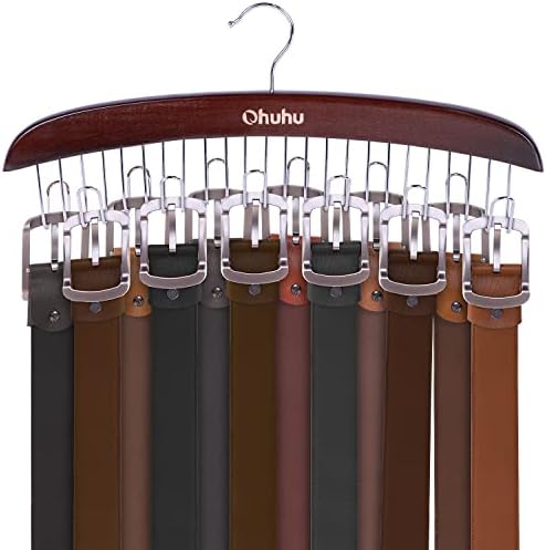 Ohuhu Belt Hanger 12 Hooks Wooden 360° Rotating Closet Organizer by Ohuhu