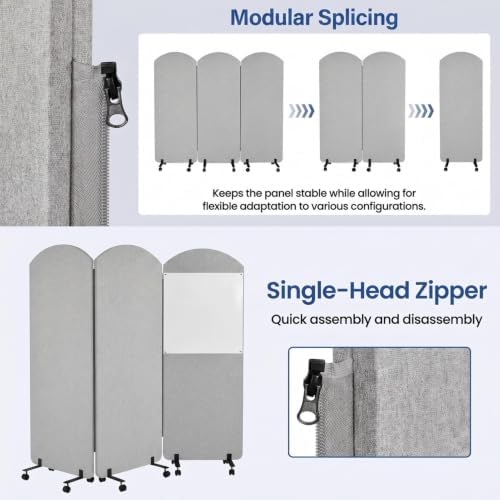 72 x 66 Inch 3 Panel Soundproof Room Divider with Wheels - Image 4