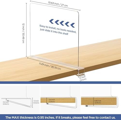 10 Pack 12 Inches [Extra Tall Version] Clear Shelf Dividers for Organization, Acrylic Closet Shelf Vertical Shelves Organizer for Bedroom, Kitchen and Office - Image 2