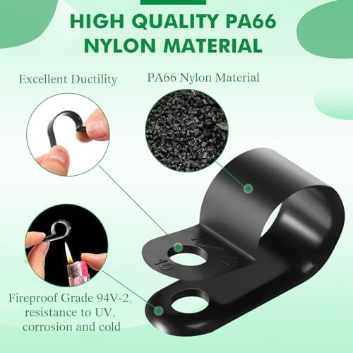 Hicarer 50 Pack R-Type Cable Clip Wire Clamp, Nylon Screw Mounting Cord Fastener Clips with 50 Pack Screws for Wire Management (Black, 1/2 Inch) - Image 4