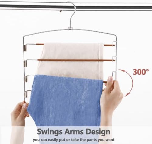 Pants Hangers Space Saving 3 Pack 5 Layer Swing Arm Hanger Brown - Image 3
