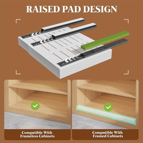 Seinloes 6 Pack Expandable Pull Out Cabinet Organizer 21"Deep With Raising Pad for Framed Cabinets,Upgrade 3 Slide Rails Slide Out Drawers,No Drill Roll Out Shelves,Adjustable Width 12.1"-20.4" White - Image 2