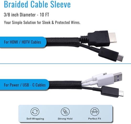 3/8" - 10Ft Split Braided Cable Sleeve, Wire Loom Tubing, Black - Image 3