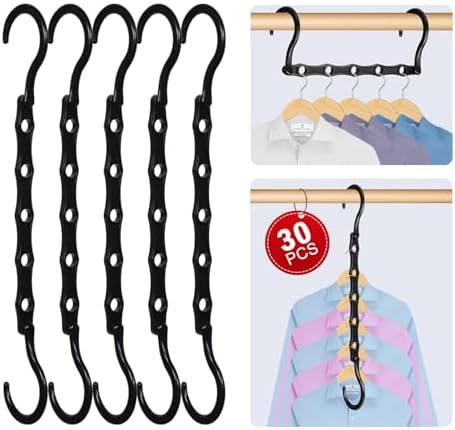 Magic Hangers Space Saving 30 Pack, Multifunction Closet Clothes Hanger Organizer and Storage, 5 Holes Closet Space Savers Hanger Stacker for Small Space Organization Apartment Dorm by UniqNest