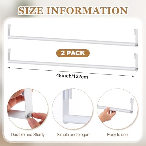 Threehoney 2 Pack Wire Shelving Garment Hanger Bar, White, 48 Inch - Image 2