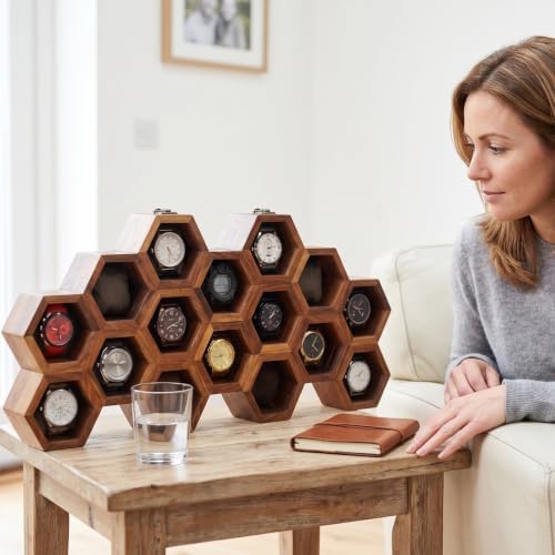 Extra Large 16 Slot Superior Rosewood Honeycomb Wall Mounted Watch Box Display Case Holder for Men, Vintage Hanging Watch Storage Organizer to Keep Watches Safe and Sophisticated. - Image 6