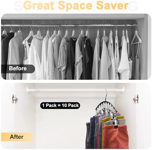 Legging Organizer for Closet, Metal Yoga Pants Hangers 1 Pack w/10 Clips Holds 10 Leggings, Space Saving Hanging Closet Organizer w/Rubber Coated Closet Organizers and Storage, Black - Image 3