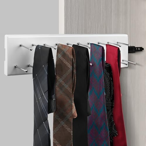 Pull Out Tie Rack for Closet, Wood Sliding Belt Rack with 21 Tie Hanger - Image 6
