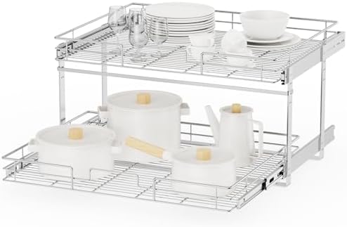ROOMTEC Individual Pull Out Cabinet Organizer (25½"W x 21½"D), 2 Tier Spice Rack Organizer for Cabinet, Slide Out Drawer Pantry Shelf Organization and Storage for Kitchen Bathroom by ROOMTEC