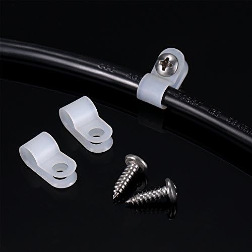 Hicarer 50 Pack R Type Cable Clip Wire Clamp with Screws, 1/4 Inch, White - Image 2