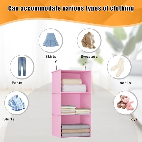 Hanging Closet Organizer 3-Shelf, Oxford Fabric Wardrobe Storage, Pink - Image 7