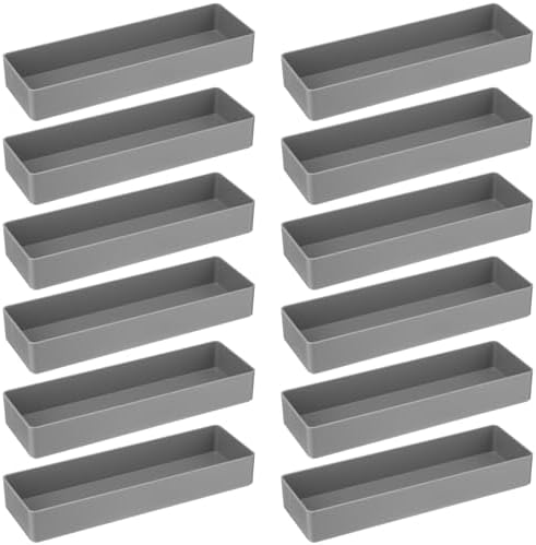 Teling 12 Pcs Grey Plastic Desk Drawer Organizer Pen Tray Shallow by Teling