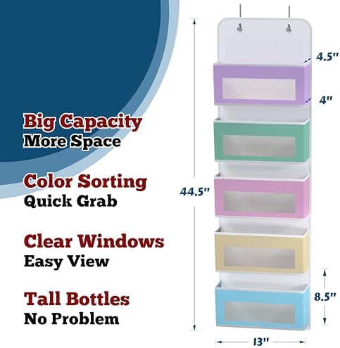 Simple Houseware 5 Clear Window Pocket Over Door Hanging Organizer Colorful - Image 2