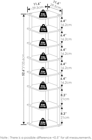 Furinno Turn-N-Tube Vertical Shoe Rack, 8-Tier Narrow Shoe Organizer, Free Standing Shoe Storage, Shoe Shelf for Boots, Sneakers, 11.6 x 11.6 x 52.6, for Closet, Entryway, Office, Garage, Espresso - Image 3