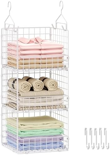 Sonyabecca 3-Tier Hanging Closet Organizer with 5 S Hooks, Closet Shelves for Clothes, Shoes, Handbags, Accessories, Hanging Basket, Closet Storage, Closet System, Closet Organizers and Storage by Sonyabecca