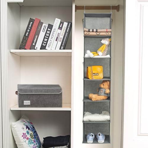 BrilliantJo 6 Shelves Hanging Closet Organizer, 2 Pack Hanging Storage with 4 Side Pockets for Clothes Shoes, 43.5"x12"x12"(Grey) - Image 6