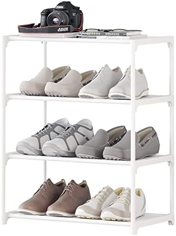 4-Tier Small Shoe Rack Space Saving Shoe Shelf Storage Organizer for Entryway Hallway Closet Bathroom Garage,Stackable Shoe Stand(White) by Hockmez
