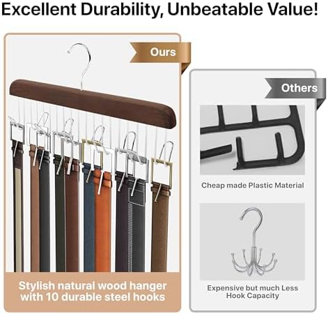 Umo Lorenzo Premium Wooden Tie and Belt Hanger - Gift Set for Men - Walnut Wood Organizer and Storage Rack - Image 7