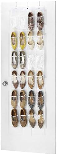 Over The Door Hanging Shoe Organizer Rack Holder Home Non-woven Transparent Storage Bag 24 Pockets With 3 Hooks (White) by Unknown