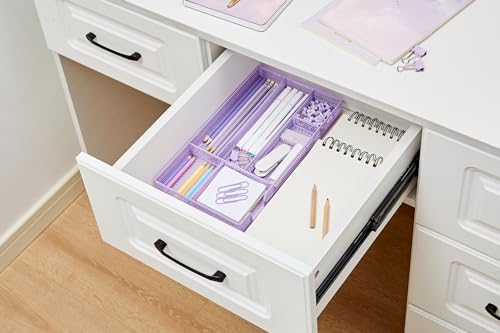 Annova Desk Drawer Organizer/Storage Tray - Metal Mesh with Dividers for Pens, Desktop Accessories, Bathroom, Kitchen, Makeup and Office Supplies (Small, Light Purple) - Image 4