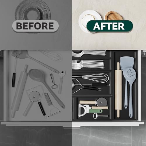 Lixple Bamboo Kitchen Drawer Organizer, 2 Pack, 9" x 6" x 2", Black - Image 6