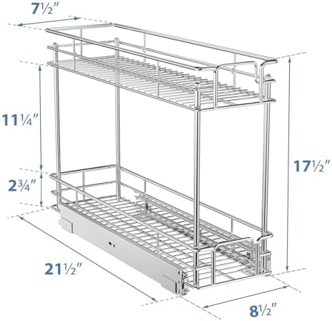 ROOMTEC Pull Out Spice Rack for Narrow Cabinet (8½" W X 21" D),2 Tier Slide Out Cabinet Organizer and Pull Out Shelves Under Cabinet Storage for Kitchen, Chrome - Image 5