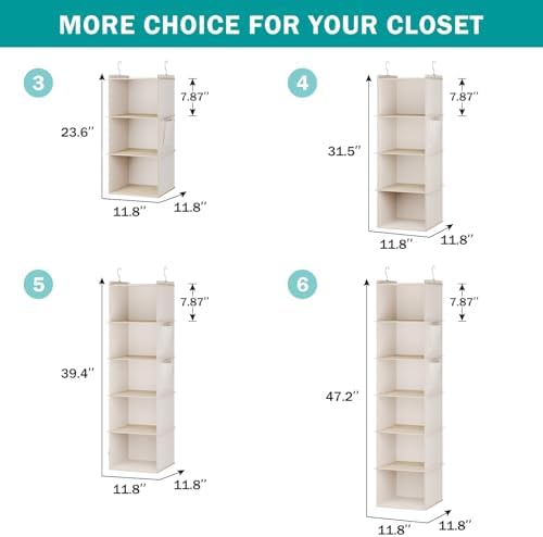 YOUDENOVA Hanging Closet Organizer and Storage for Clothes, 5-Shelf, Beige - Image 5