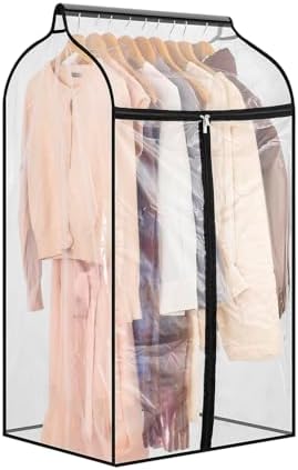 Hanging Garment Bag for Closet Winter Clothes Storage with Clear Window Coat Rack Cover Large Clothing Bags with Zipper Dust Proof Dress Protector (Small) by TEMUORG