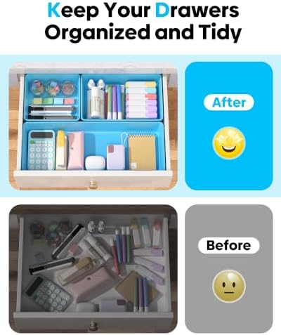 10 Pack Large Size Plastic Drawer Organizers Set, 3 Sizes Desk Drawer Organizer Trays, Storage Bins for Vanity, Makeup, Bathroom, Kitchen Utensils and Office (Blue) - Image 4