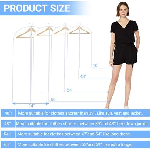 All Clear Garment Bags for Hanging Clothes, 40" (Set of 6) Suit Bags for Closet Storage, Plastic Dustproof Suit Cover Bags, Clothes Protectors Bag with zipper for Coats, Jackets, Shirts - Image 2