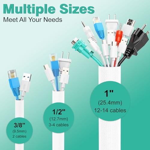 UOMTFAI Dog and Cat Cord Protector 25ft - 1/2inch, Flexible Cable Sleeve for Easy Cord Management, Protects Cables from Pets Chewing, Ideal for USB, Power, Audio and Video Cords - White - Image 4