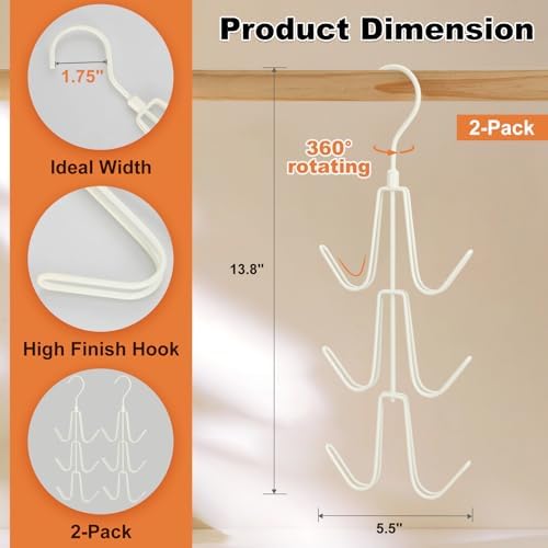 TOPIA HANGER Purse Hanger Organizer for Closet, 2-Pack Handbag Organizer Hanger, 360°Swivel Metal Purse Hooks, Bag Rack, Belt Organizer, Tie Rack, Scarf Hanger, Bag Storage Organizer, Ivory White - Image 3