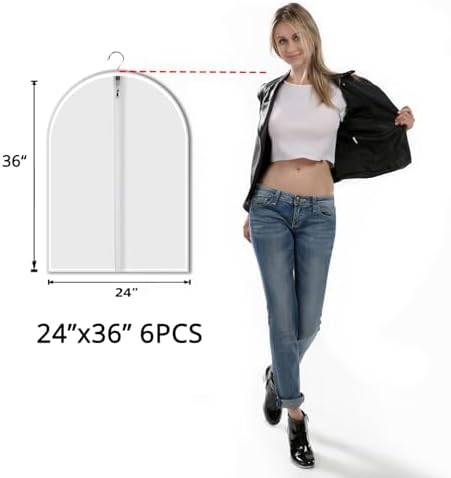 MsKitchen 6 Pack Shirt Garment Bags (24x36") - Dustproof Short Suit Covers - Durable PEVA Closet Bags with Sturdy Zipper for Blouses, Jackets, Sweaters & T-Shirts (Translucent) - Image 2
